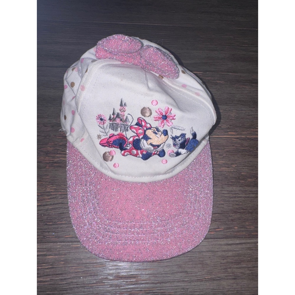 Disney Parks Minnie Mouse Youth Hat Pink Glitter Bow Figaro Castle Polka Dot